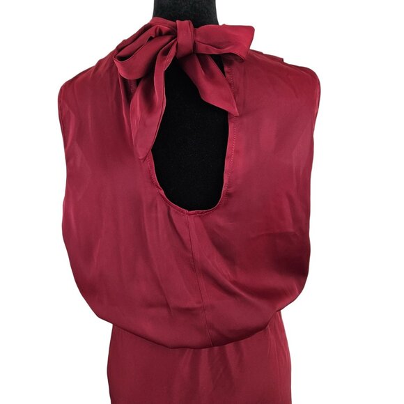 Pretty Garden Womens Med Elegant Burgundy Satin Midi Dress Tie Back Neck Formal - Picture 7 of 10